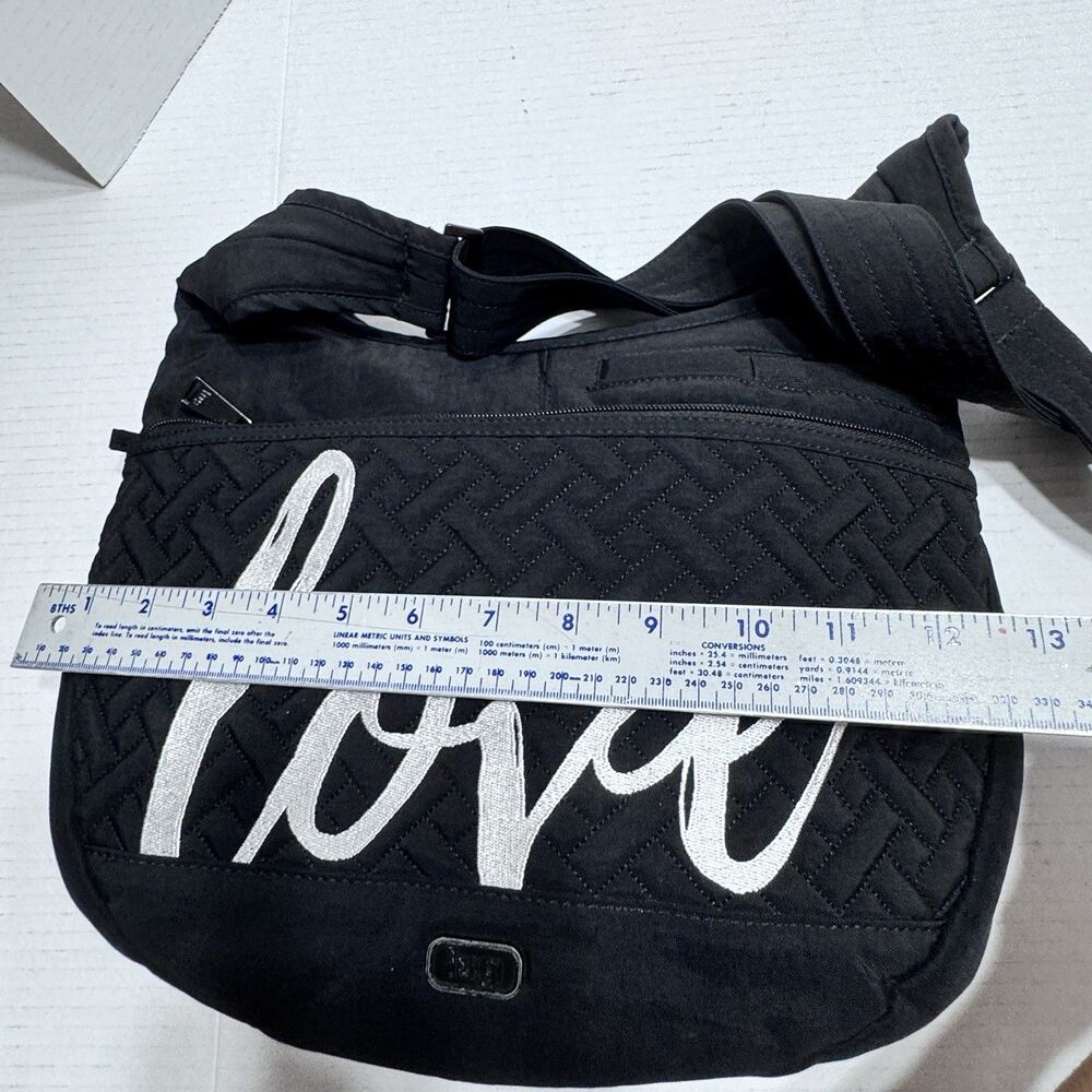 Lug Canopy LOVE Black Nylon Crossbody Hobo Bag Adjustable Strap RFID 8989 Purse - Picture 9 of 10